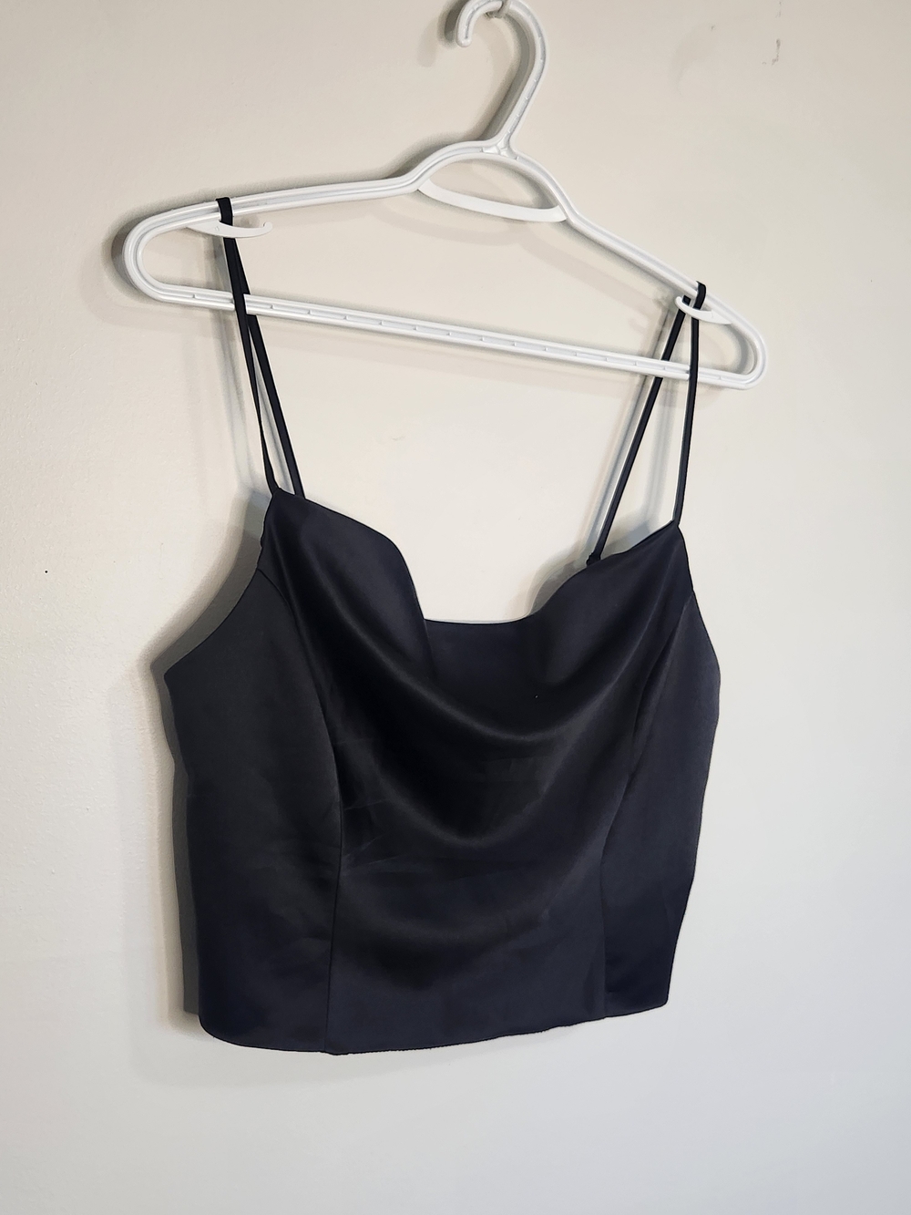 Black Satin Cowl Neck Camisole Crop Top